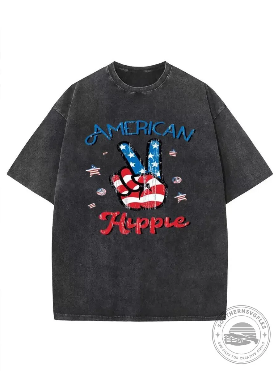 Vintage American Hippie Peace Sign Washed Black Short Sleeve T-Shirt