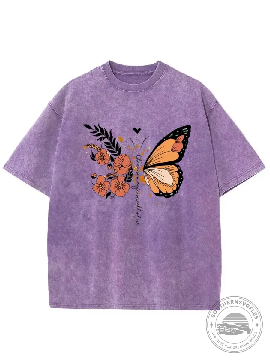 Believe In Yourself Butterfly Floral Washed T-Shirt
