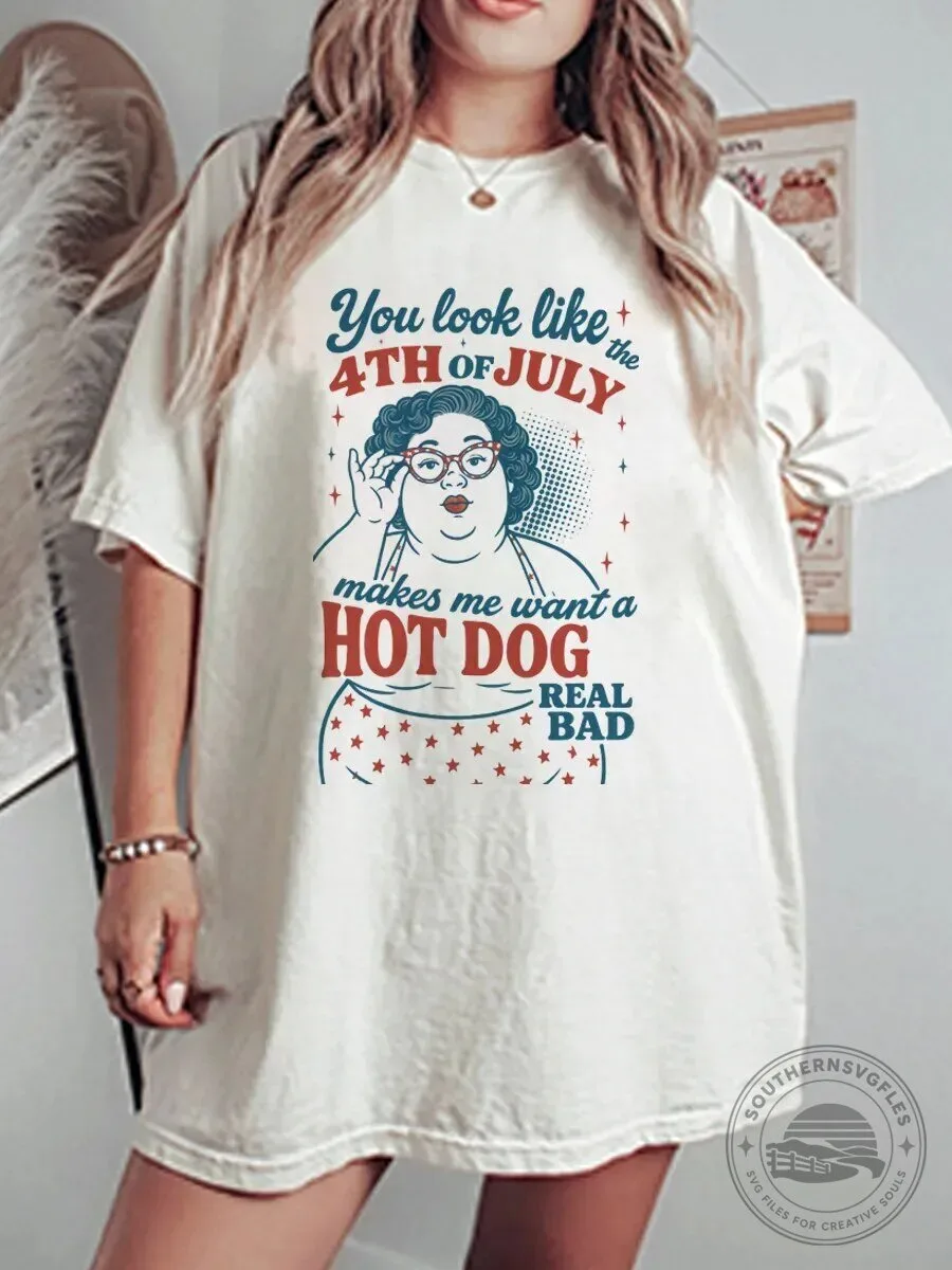 Funny Fourth of July Hot Dog Meme Graphic T-Shirt for Women