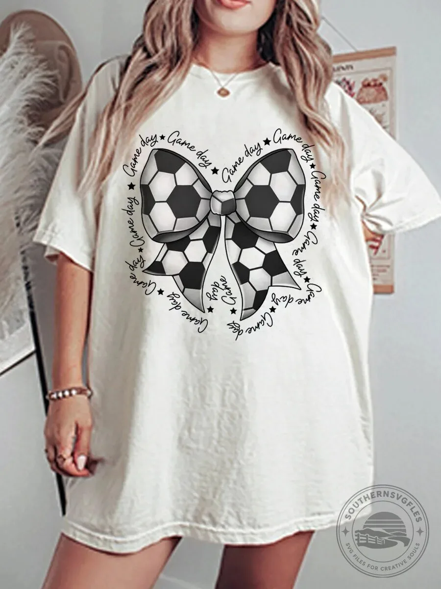 Game Day Soccer Ball Bow Graphic Oversized T-Shirt