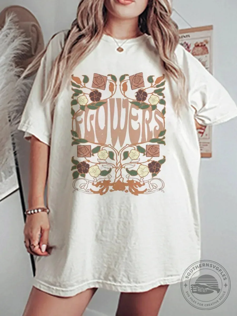 Vintage Hippie Flowers Oversized Graphic T-Shirt for Women