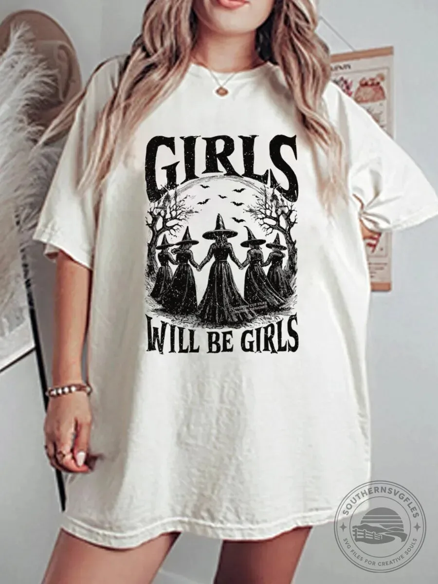 Girls Will Be Girls Witches Halloween Graphic T-Shirt