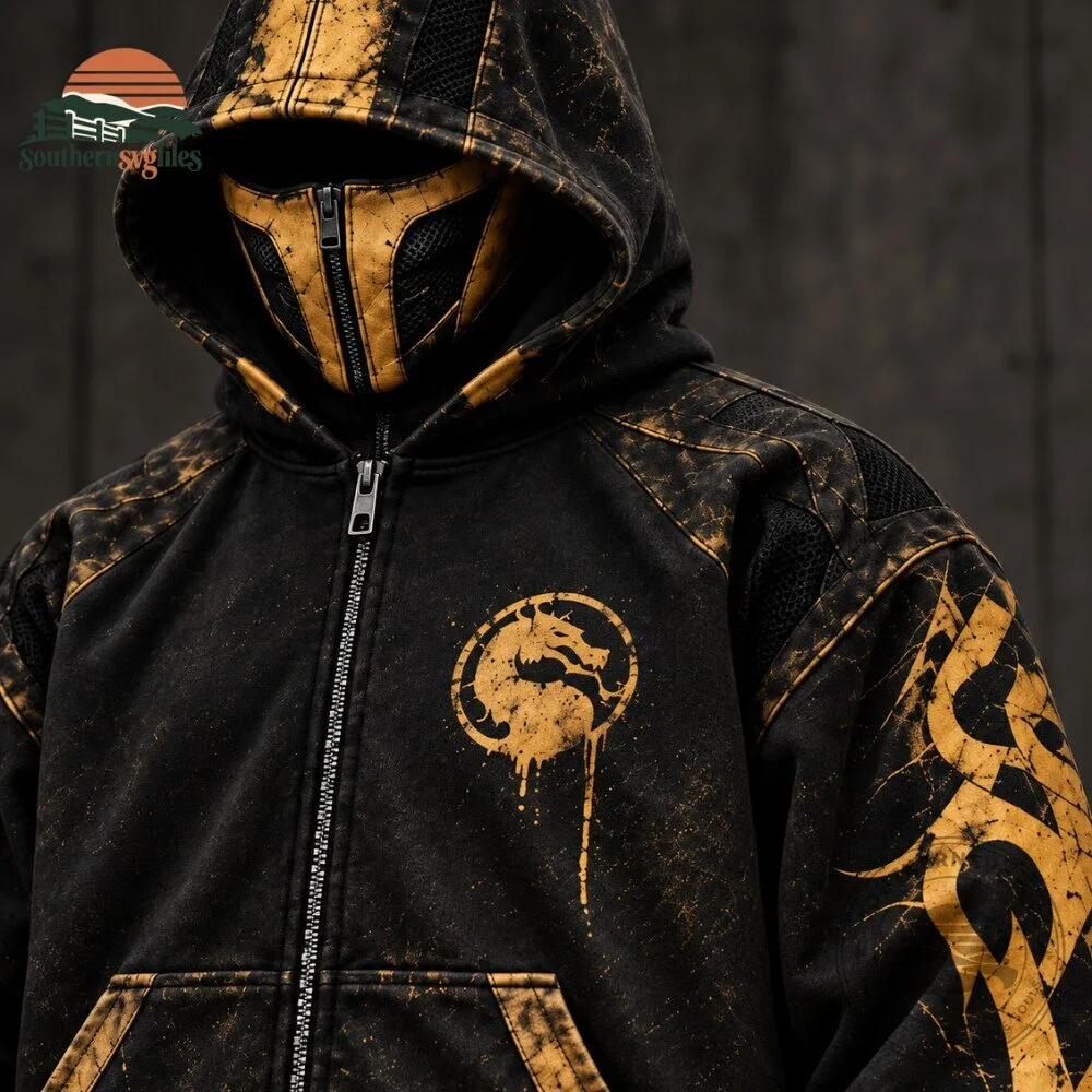 H&M x MORTAL KOMBAT Scorpion With Mask Black Gold Zip Hoodie 6 H&M x MORTAL KOMBAT Scorpion With Mask Black Gold Zip Hoodie
