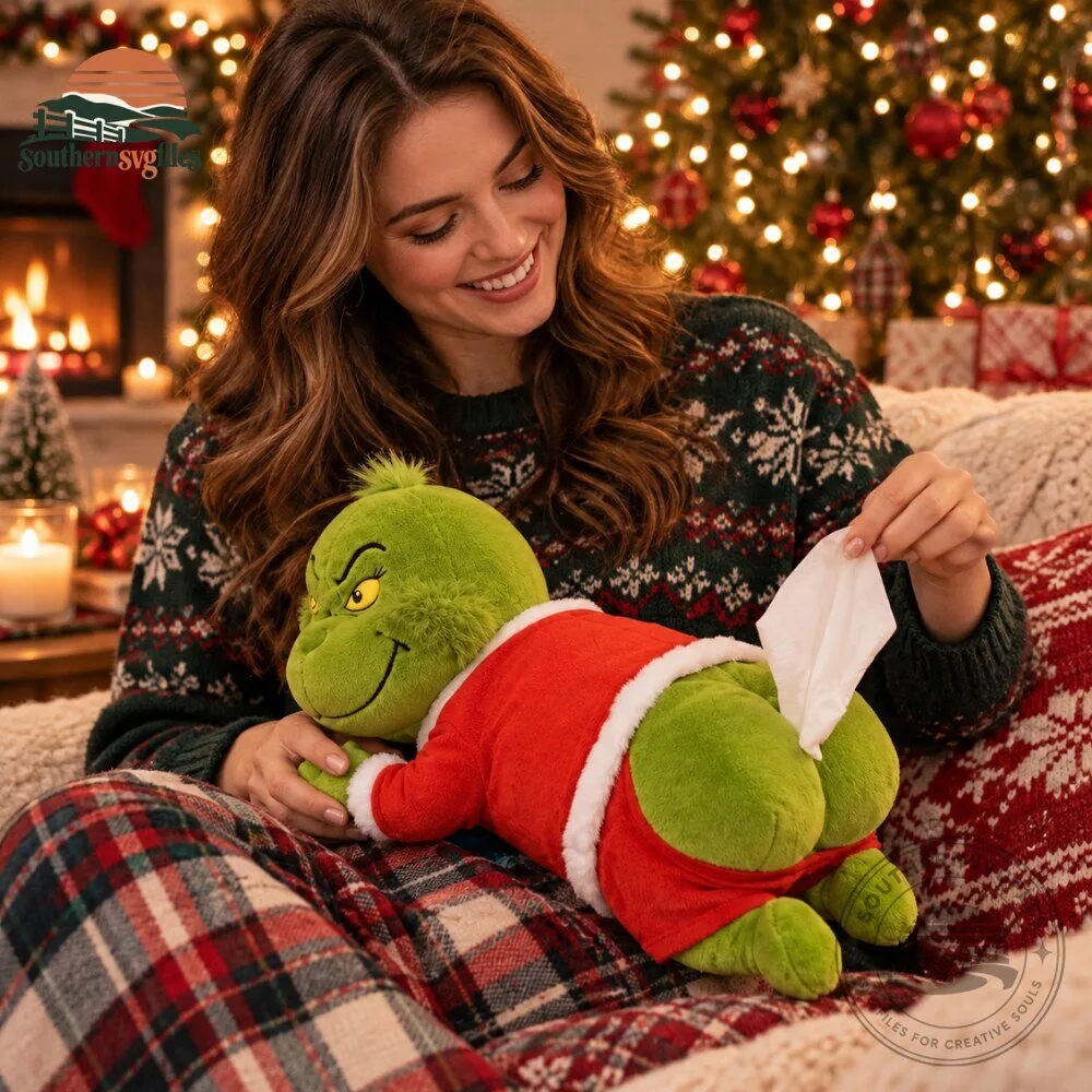 Funny Green Grinch Butt Plush Tissue Box Holder - Christmas Gag Gift