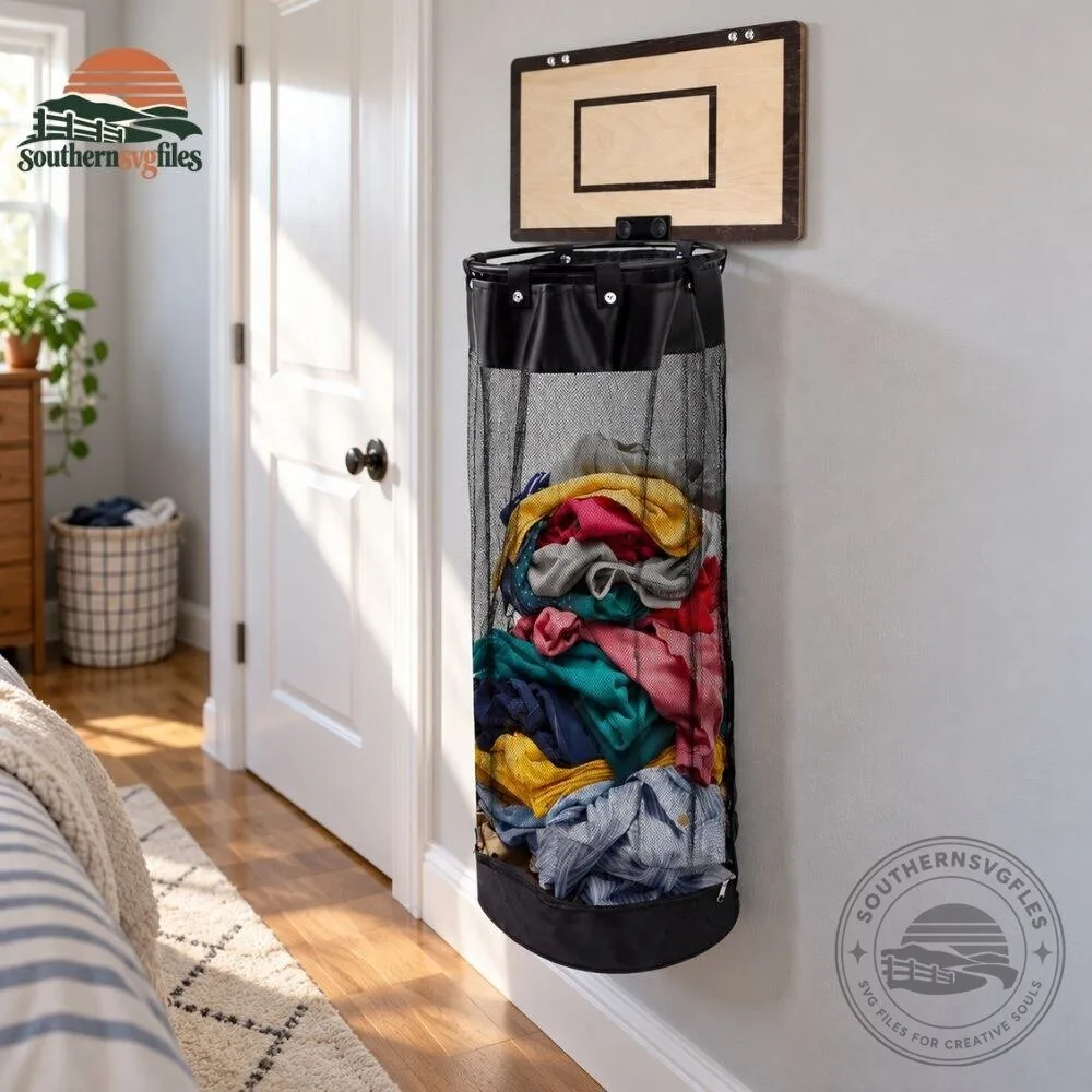 Fun Basketball Swish Wash Laundry Hamper Bag For Door Wall