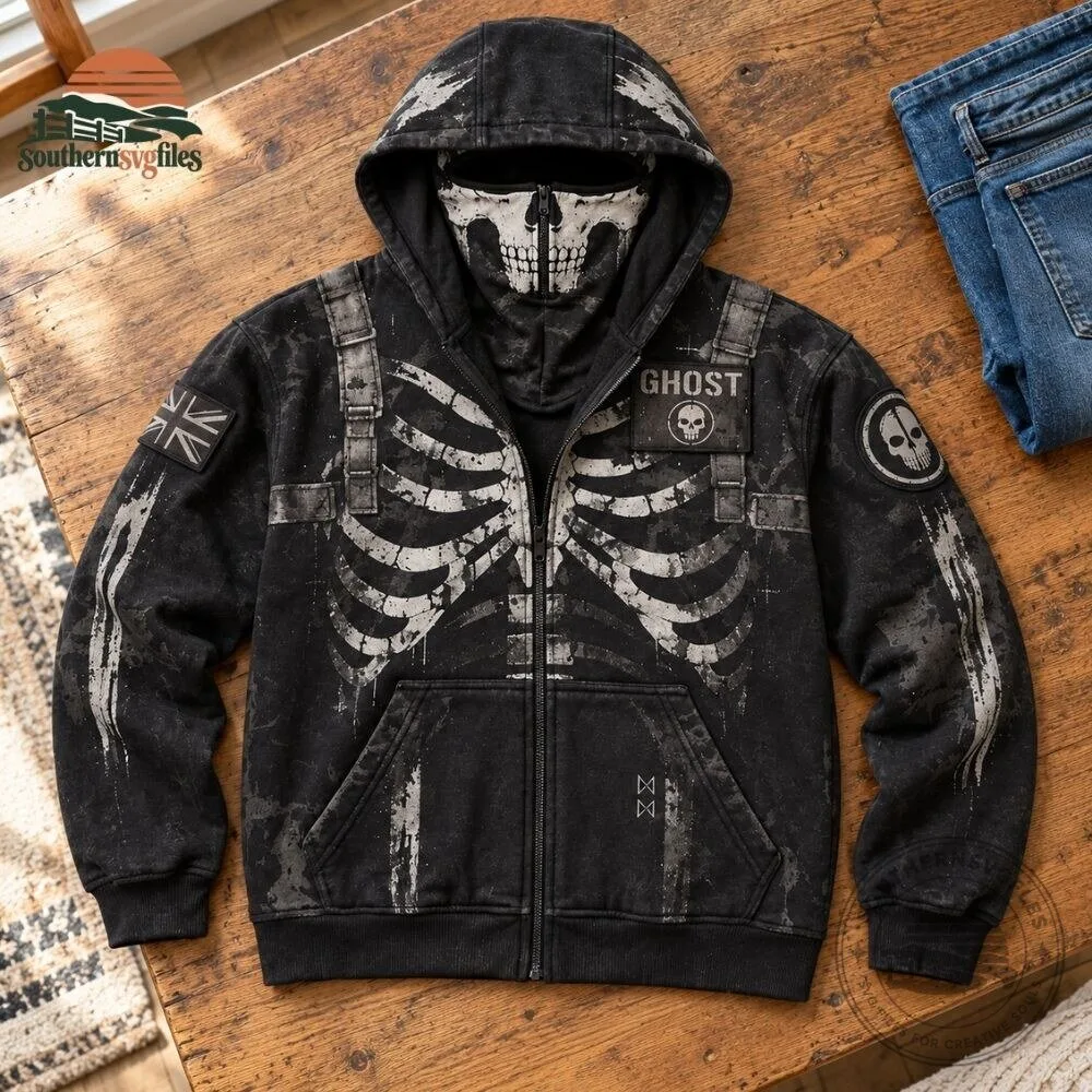 H&M Call of Duty Ghost Skull Zip Mask Hoodie