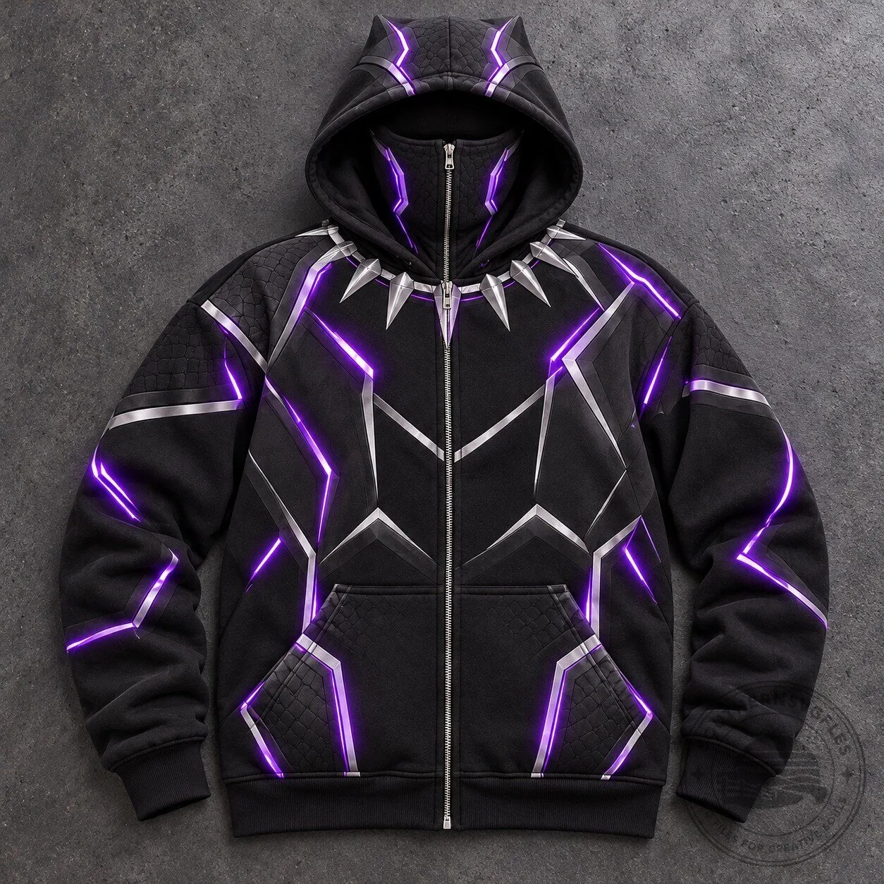 Black Panther-Inspired Black And Purple Balaclava Zip Hoodie