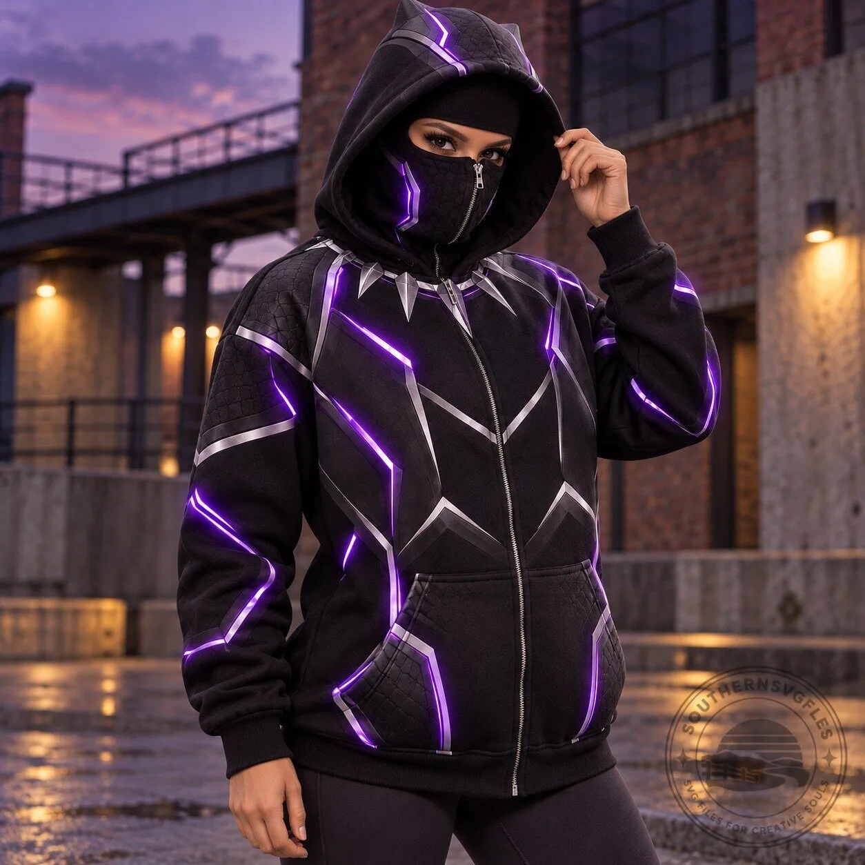 Black Panther-Inspired Black And Purple Balaclava Zip Hoodie 8 Black Panther-Inspired Black And Purple Balaclava Zip Hoodie