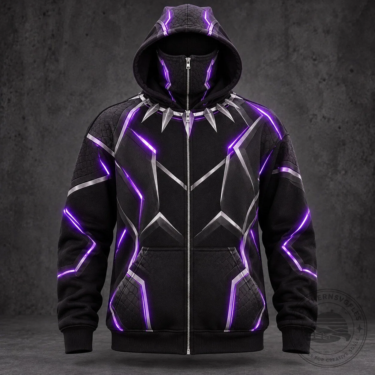 Black Panther-Inspired Black And Purple Balaclava Zip Hoodie 9 Black Panther-Inspired Black And Purple Balaclava Zip Hoodie